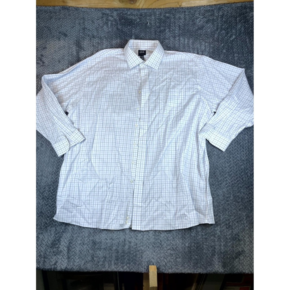 Jos. A. Bank Traveler Dress Shirt Men 18.5-35 White Check Traditional Fit Oxford